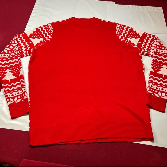 Red White Ugly Christmas Sweater "Up To Snow Good" Large Tall Winter Snow Trees - Picture 5 of 13